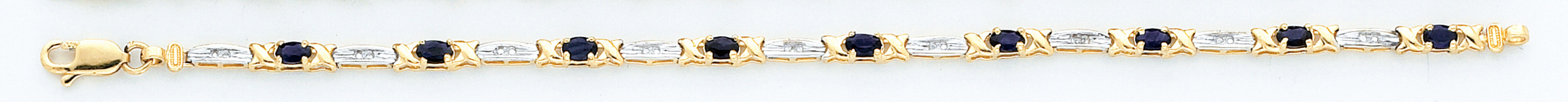 14k Yellow Gold 3.9mm Wide Oval Sapphire Bracelet 7 Inches